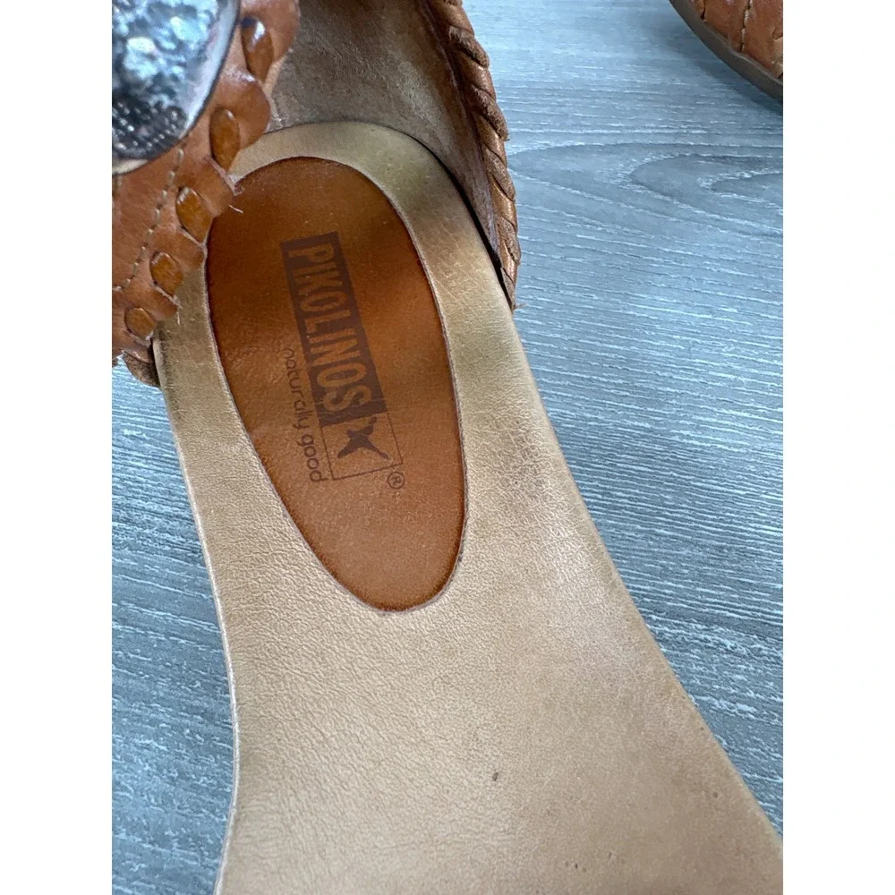 Pikolinos Womens Alcudia Tan Brown Leather Ankle Strap Sandals Size 38 Boho